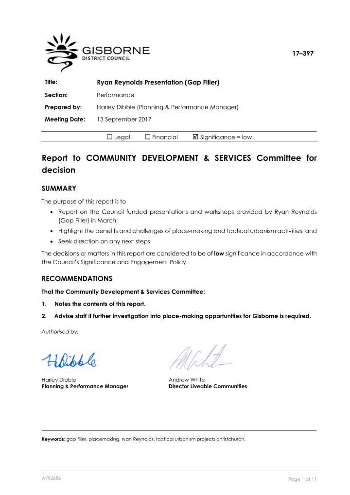 report to community development amp services committee