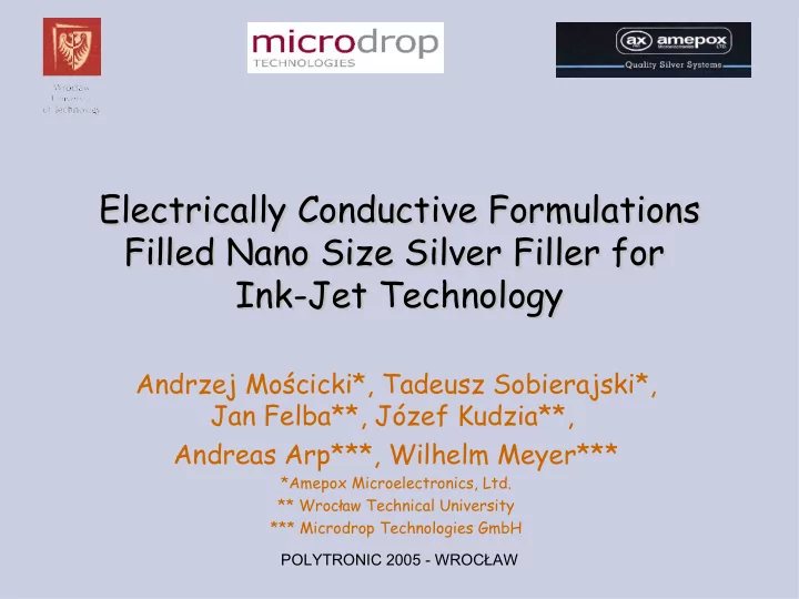electrically conductive formulations electrically