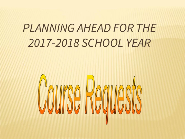 planning ahead for the
