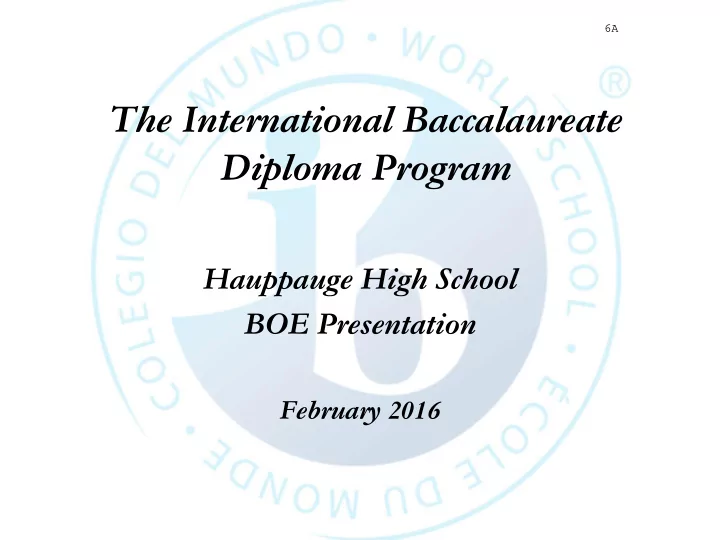 the international baccalaureate diploma program