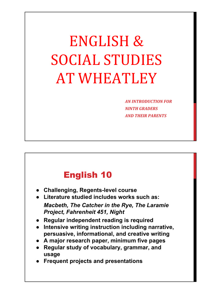 english amp social studies at wheatley