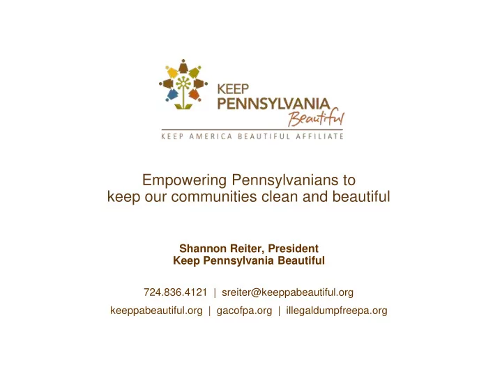 empowering pennsylvanians to keep our communities clean