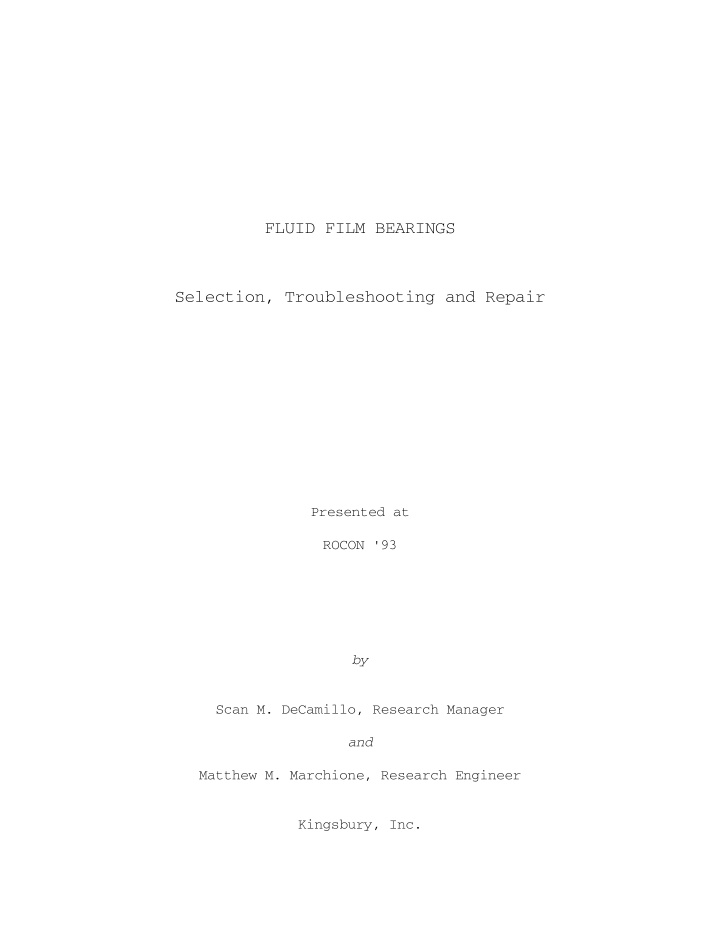 fluid film bearings selection troubleshooting and repair