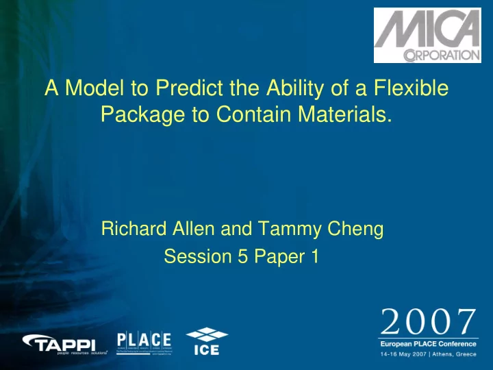 a model to predict the ability of a flexible package to