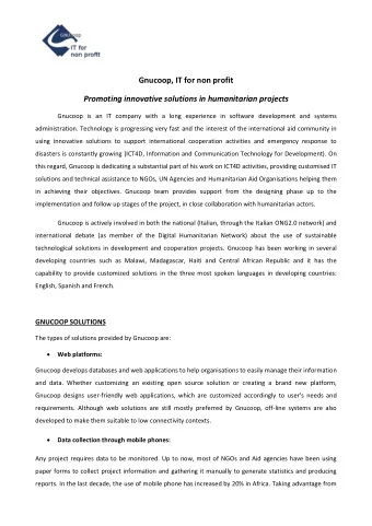 Gnucoop, IT for non profit  Promoting innovative solutions in humanitarian projects  Gnucoop is an