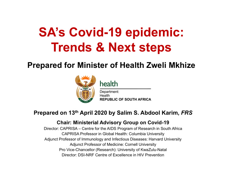 sa s covid 19 epidemic trends amp next steps