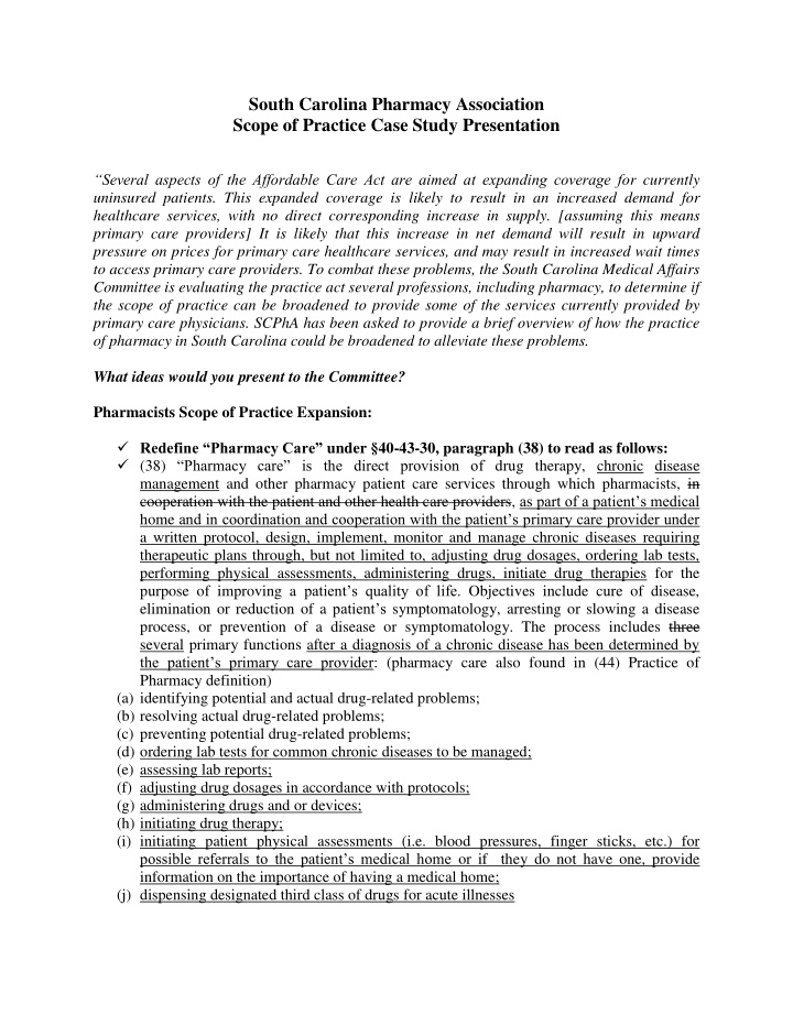 south carolina pharmacy association scope of practice