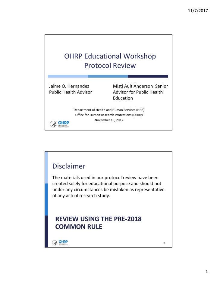 ohrp educational workshop protocol review