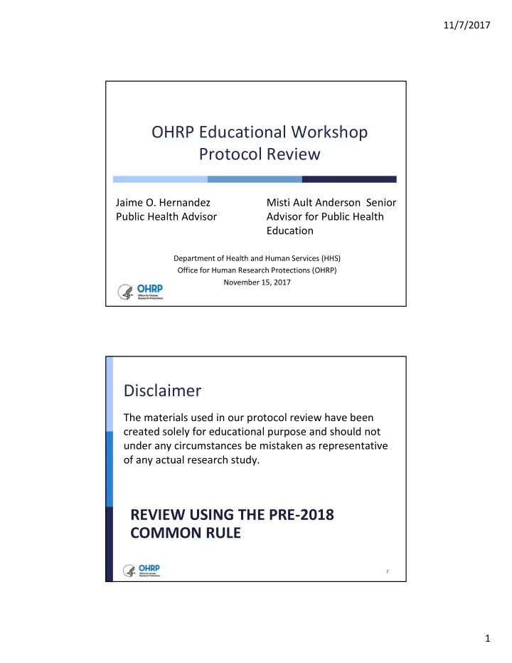 ohrp educational workshop protocol review