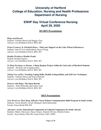 University of Hartford  College of Education, Nursing and Health Professions  Department of Nursing