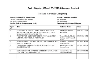 DAY 1 Monday-(March 05, 2018-Afternoon Session)  Track 1:  Advanced Computing  Evening Session