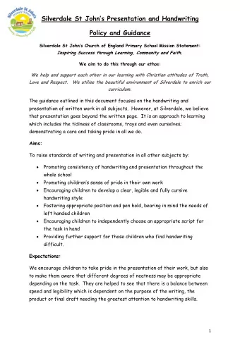 Silverdale St Johns Presentation and Handwriting Policy and Guidance Silverdale St Johns