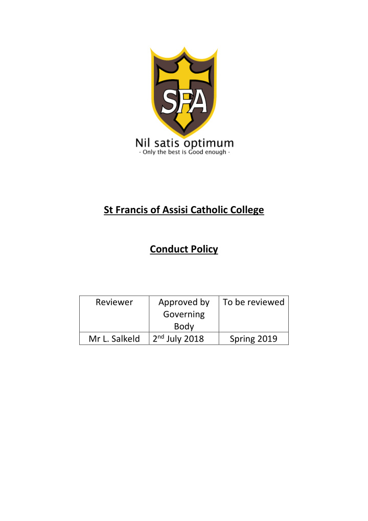 st francis of assisi catholic college conduct policy