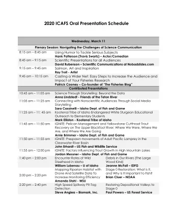 2020 ICAFS Oral Presentation Schedule  Wednesday, March 11  Plenary Session: Navigating the