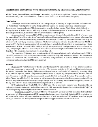 MECHANISMS ASSOCIATED WITH DISEASE CONTROL BY ORGANIC SOIL AMENDMENTS Mario Tenuta, Steven Hobbs,
