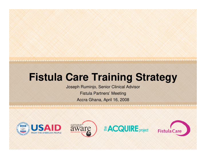 fistula care training strategy