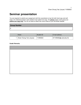Seminar presentation  You are required to submit your assignment with this coversheet on top (for