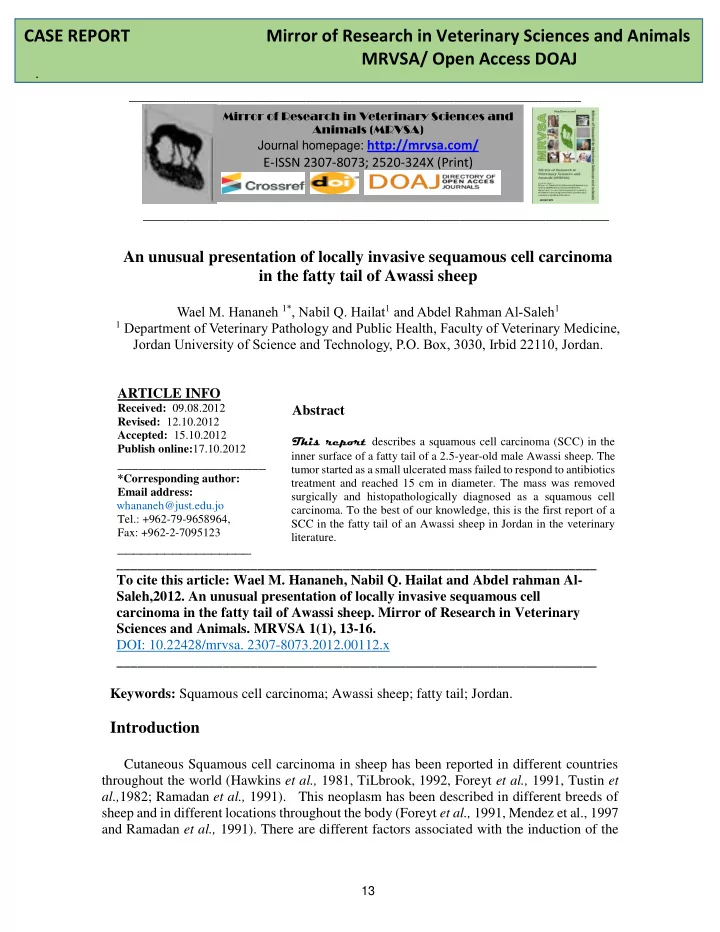 case report mirror of research in veterinary sciences and
