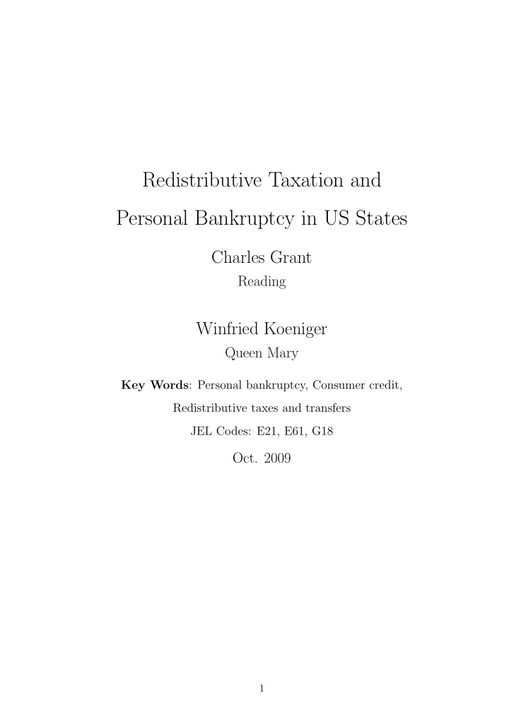 redistributive taxation and personal bankruptcy in us