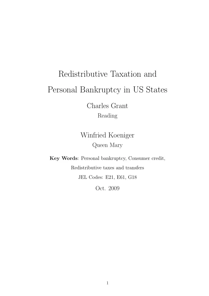 redistributive taxation and personal bankruptcy in us