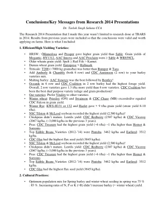 Conclusions/Key Messages from Research 2014 Presentations  Dr. Tarlok Singh Sahota CCA The Research