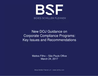 New DOJ Guidance on  Corporate Compliance Programs:  Key Issues and Recommendations Mattos Filho