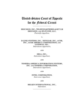 United States Court of Appeals  for the Federal Circuit  ______________________  ERICSSON, INC.,