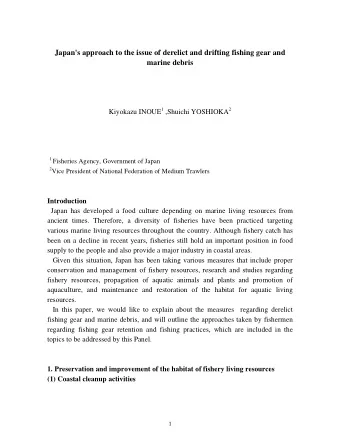 Japan's approach to the issue of derelict and drifting fishing gear and marine debris Kiyokazu