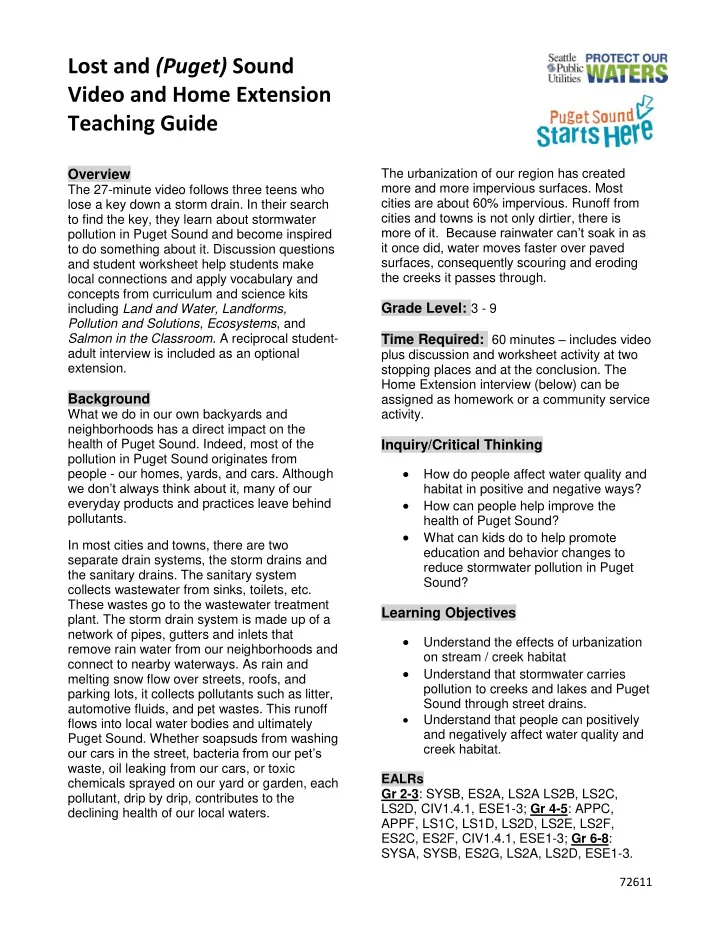 lost and puget sound video and home extension teaching