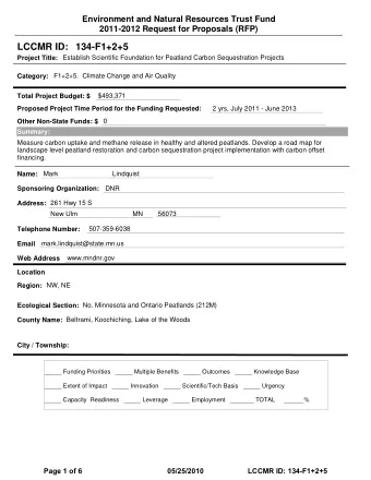 LCCMR ID: 134-F1+2+5  Project Title:  Establish Scientific Foundation for Peatland Carbon