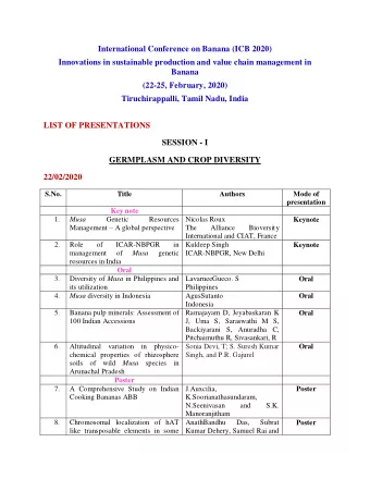 International Conference on Banana (ICB 2020)  Innovations in sustainable production and value