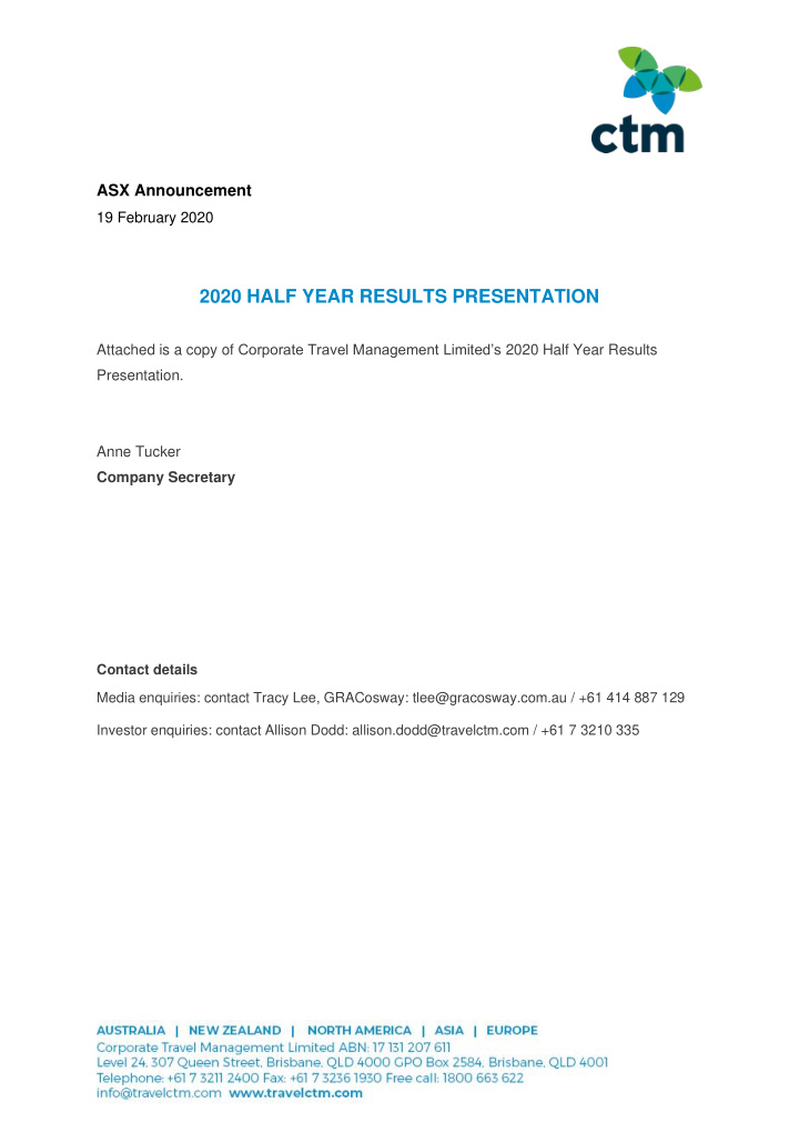 2020 half year results presentation