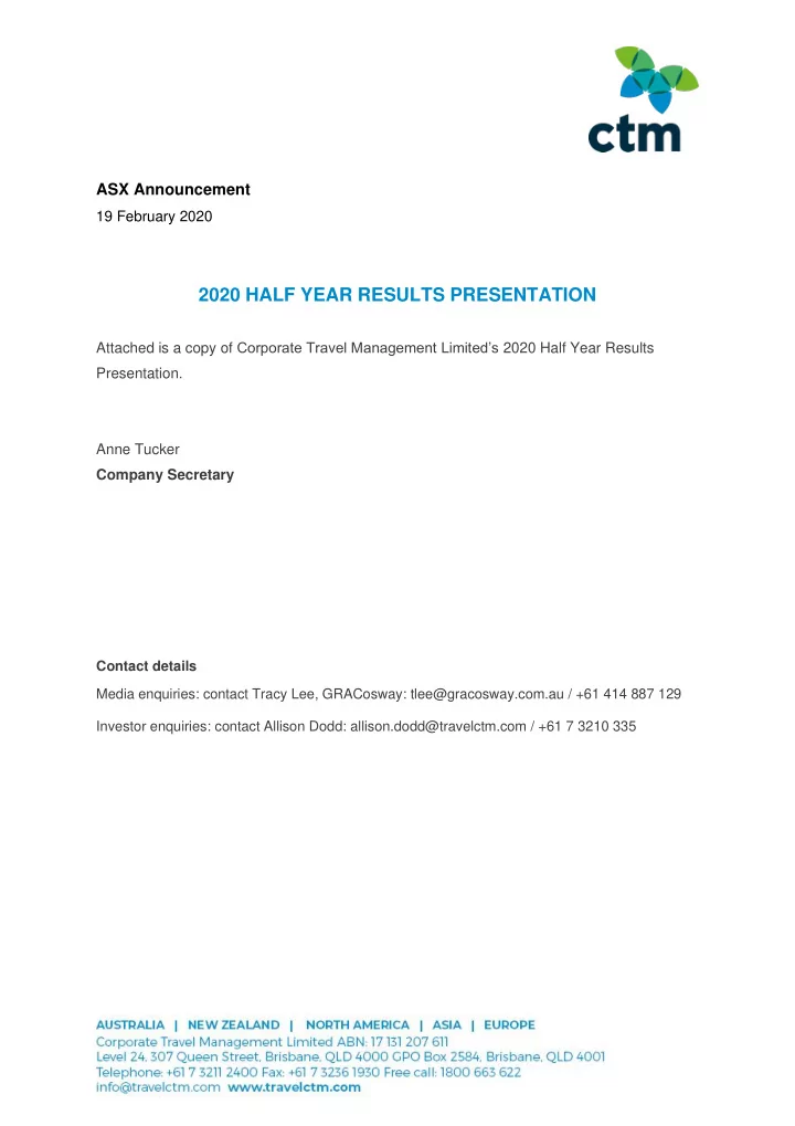 2020 half year results presentation