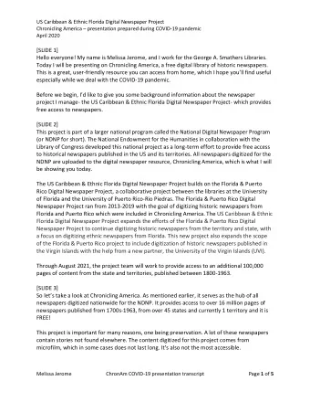 [SLIDE 1]  Hello everyone! My name is Melissa Jerome, and I work for the George A. Smathers