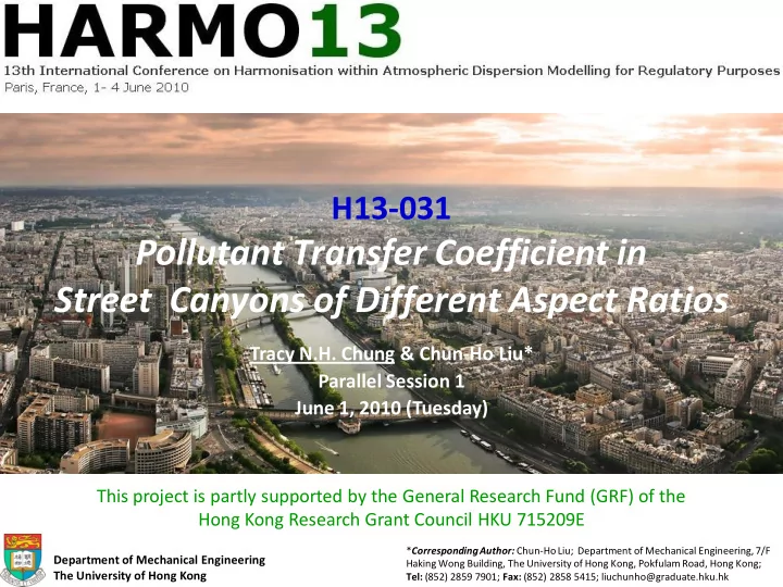 pollutant transfer coefficient in street canyons of