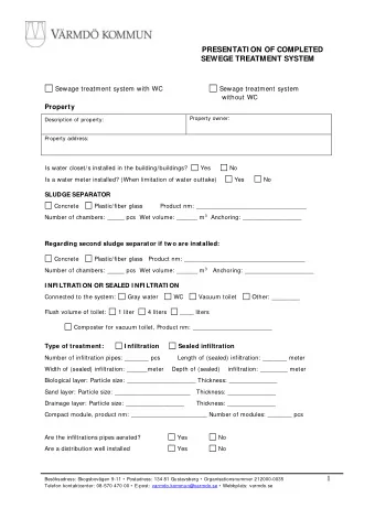 SEWEGE TREATMENT SYSTEM  Sewage treatment system with WC  Sewage treatment system without WC