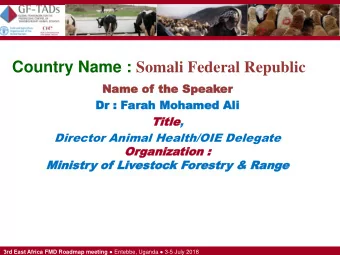 Country Name : Somali Federal Republic  Name of  Name of t  the  he Sp  Spea  eaker  er  Dr :  Dr