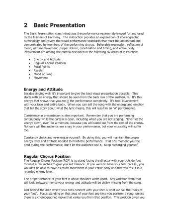 2  Basic Presentation  The Basic Presentation class introduces the performance regimen developed