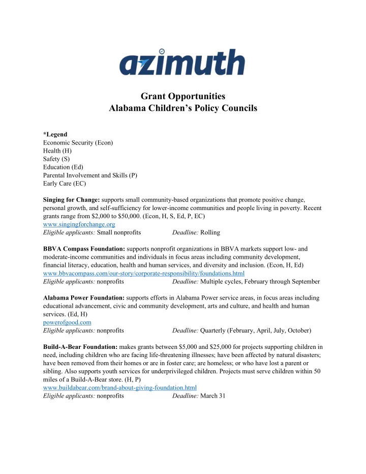 grant opportunities alabama children s policy councils
