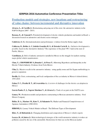 GERPISA 2016 Automotive Conference Presentation Titles  Production models and strategies, new