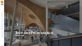 Inve stor  Pr  e se ntation  March 2020  Joint Venture with Snhetta  Temple University