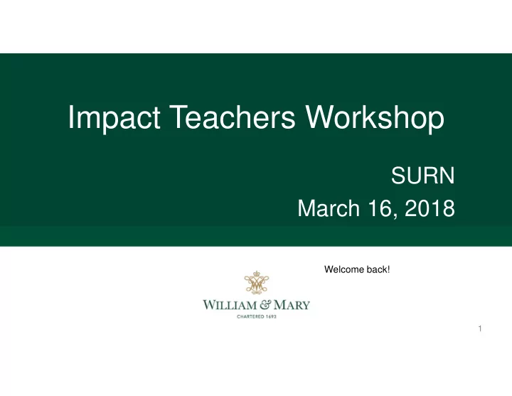 impact teachers workshop