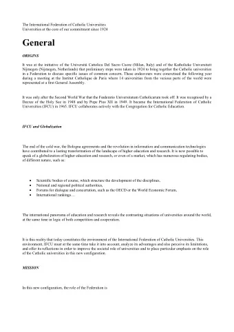 General ORIGINS  It was at the initiative of the Universit Cattolica Del Sacro Cuore (Milan,