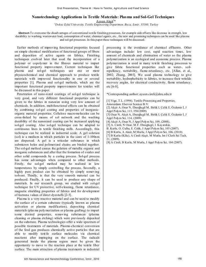 nanotechnology applications in textile materials plasma