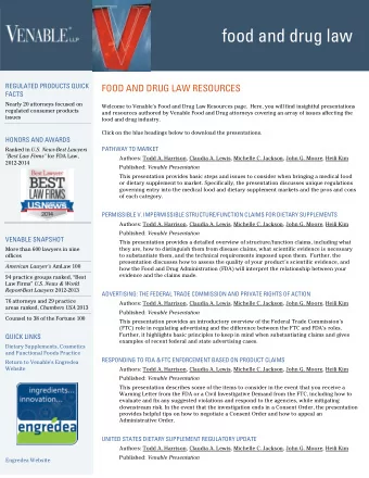 food and drug law  REGULATED PRODUCTS QUICK  FOOD AND DRUG LAW RESOURCES  FACTS  Nearly 20