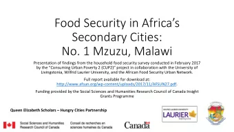 Food Security in Africas  Secondary Cities:  No. 1 Mzuzu, Malawi  Presentation of findings from