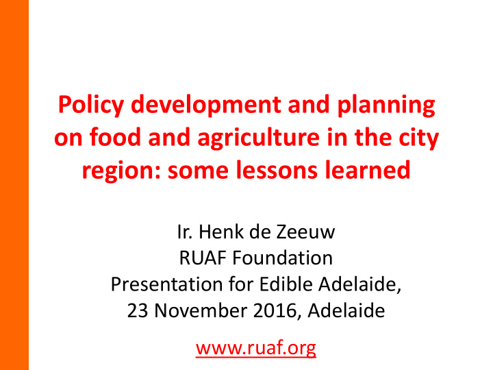 on food and agriculture in the city