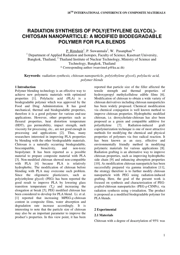 radiation synthesis of poly ethylene glycol chitosan
