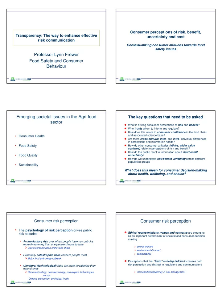 professor lynn frewer food safety and consumer behaviour