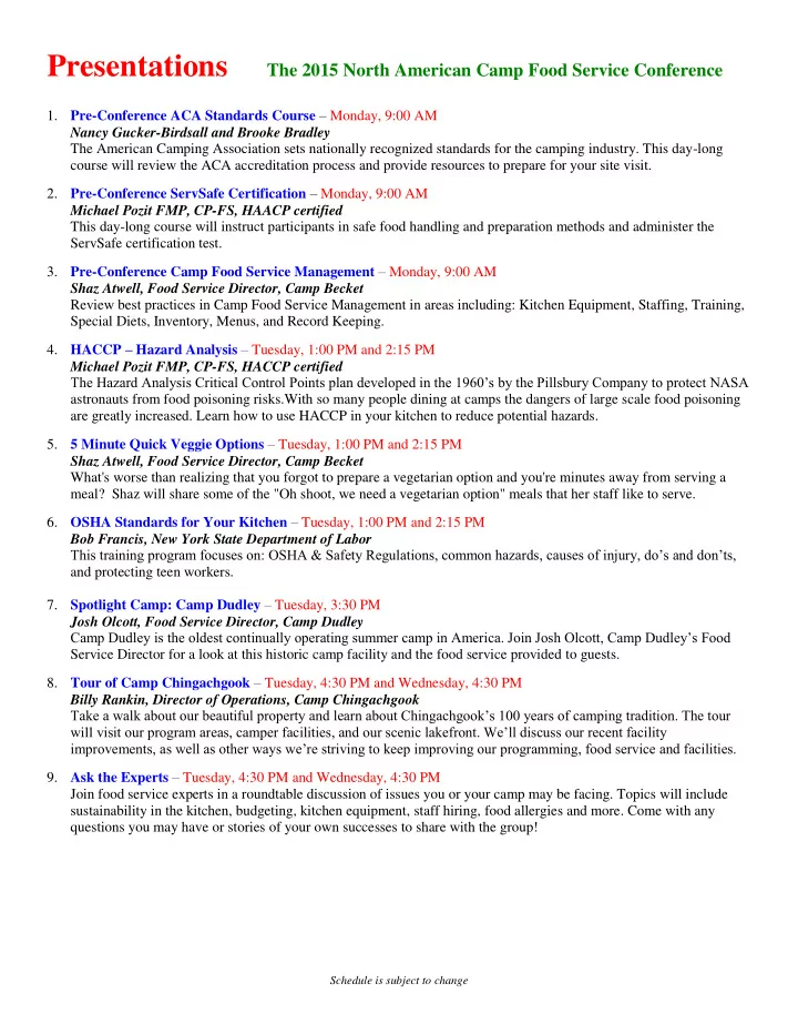 10 keynote developing a food safety culture at your camp